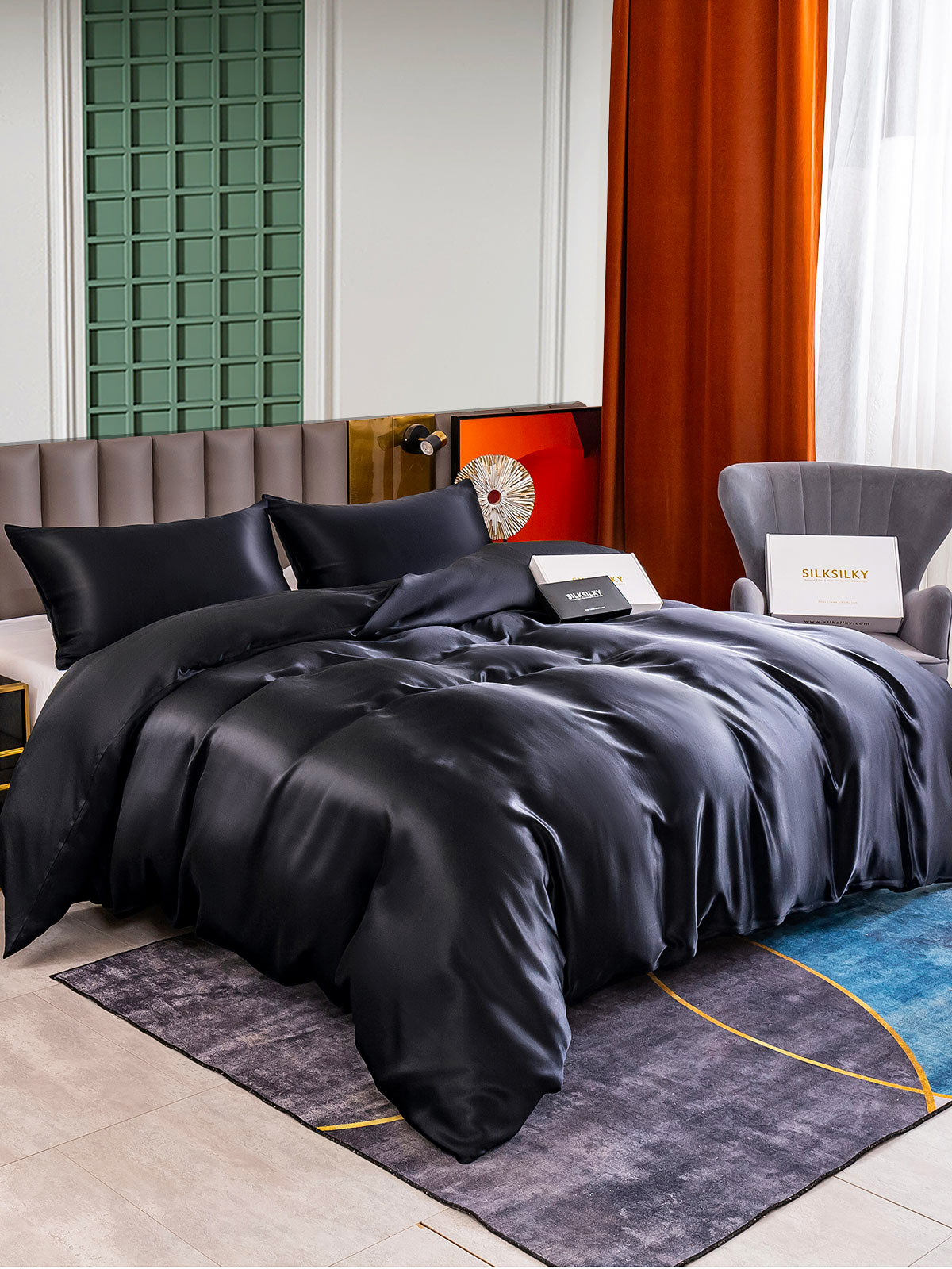 [Zwart] SilkSilky-NL 25Momme Bedding Set 001
