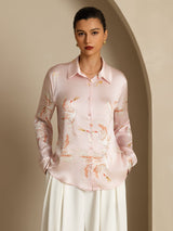[Roze] SilkSilky-NL Long Sleeve Lapel Collar Dames Blouse 003