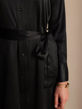 [Zwart] SilkSilky-NL Long Sleeve Lapel Collar Jurk 003