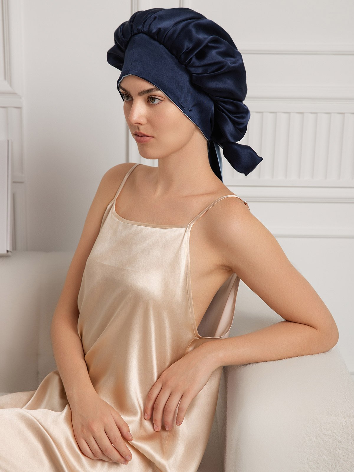 [Donkerblauw] SilkSilky-NL Sleep Cap 004