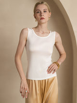 [Wit] SilkSilky-NL Mouwloos Ronde Hals Dames T-Shirt 003