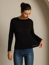 [Zwart] SilkSilky-NL Zijde Ronde Hals Dames T-Shirt 003