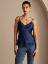 [Donkerblauw] SilkSilky-NL V Neck Cami-Top 003