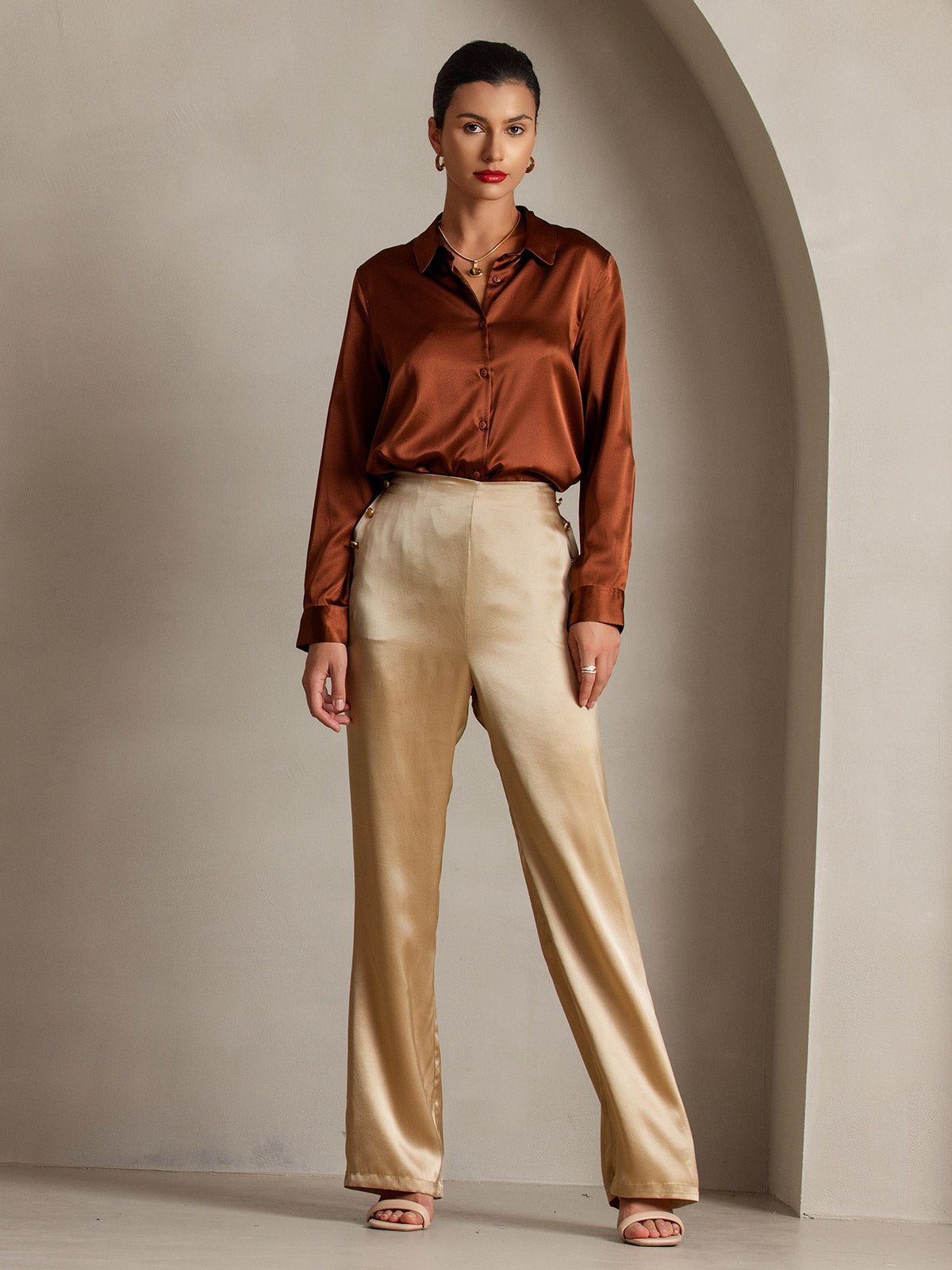 [Champagne] SilkSilky-NL 19Momme Zijde Womens Pants 007