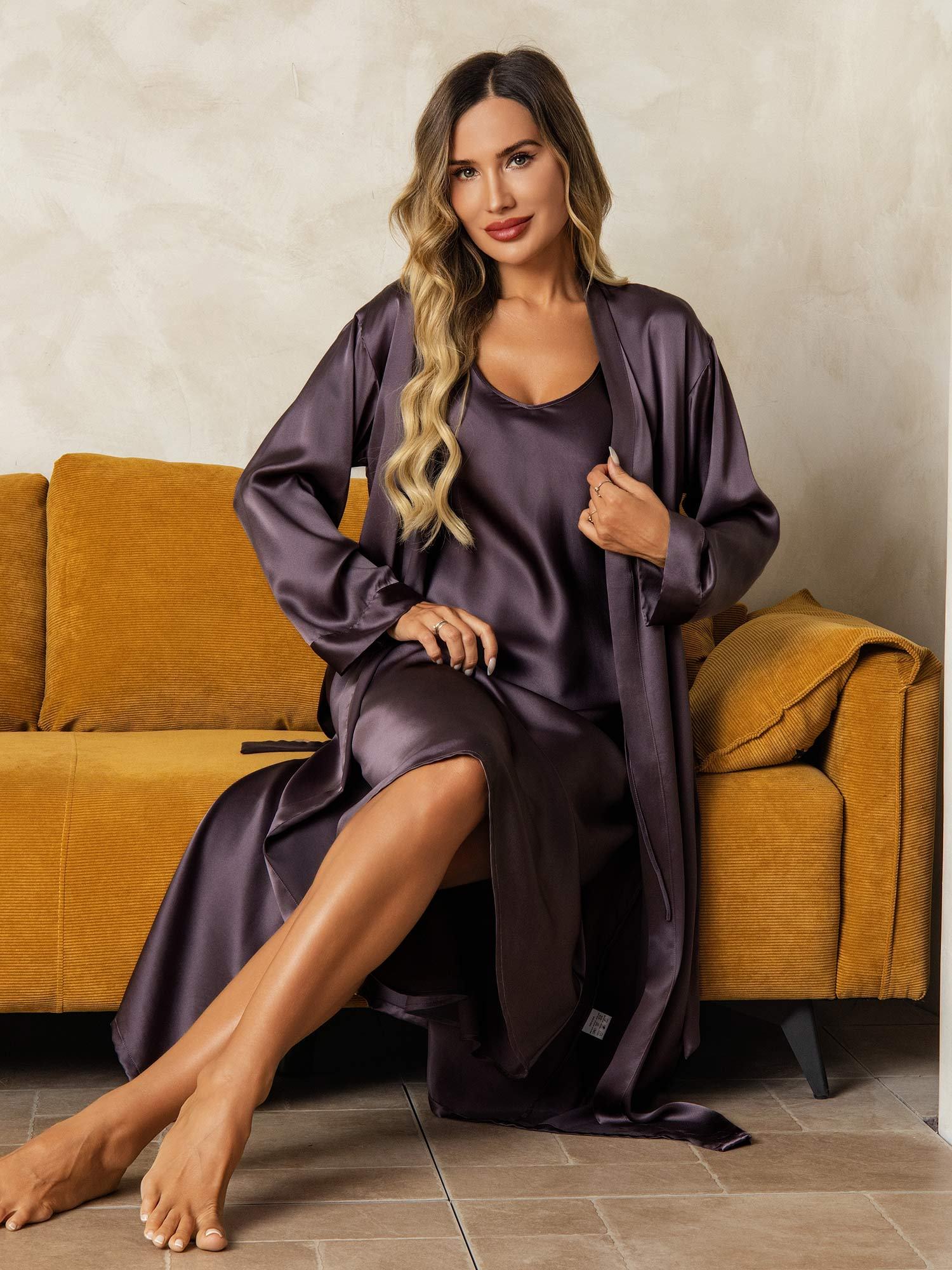 [PaarsGrijs] SilkSilky-NL Zijde Nightgown&Robe Set 007
