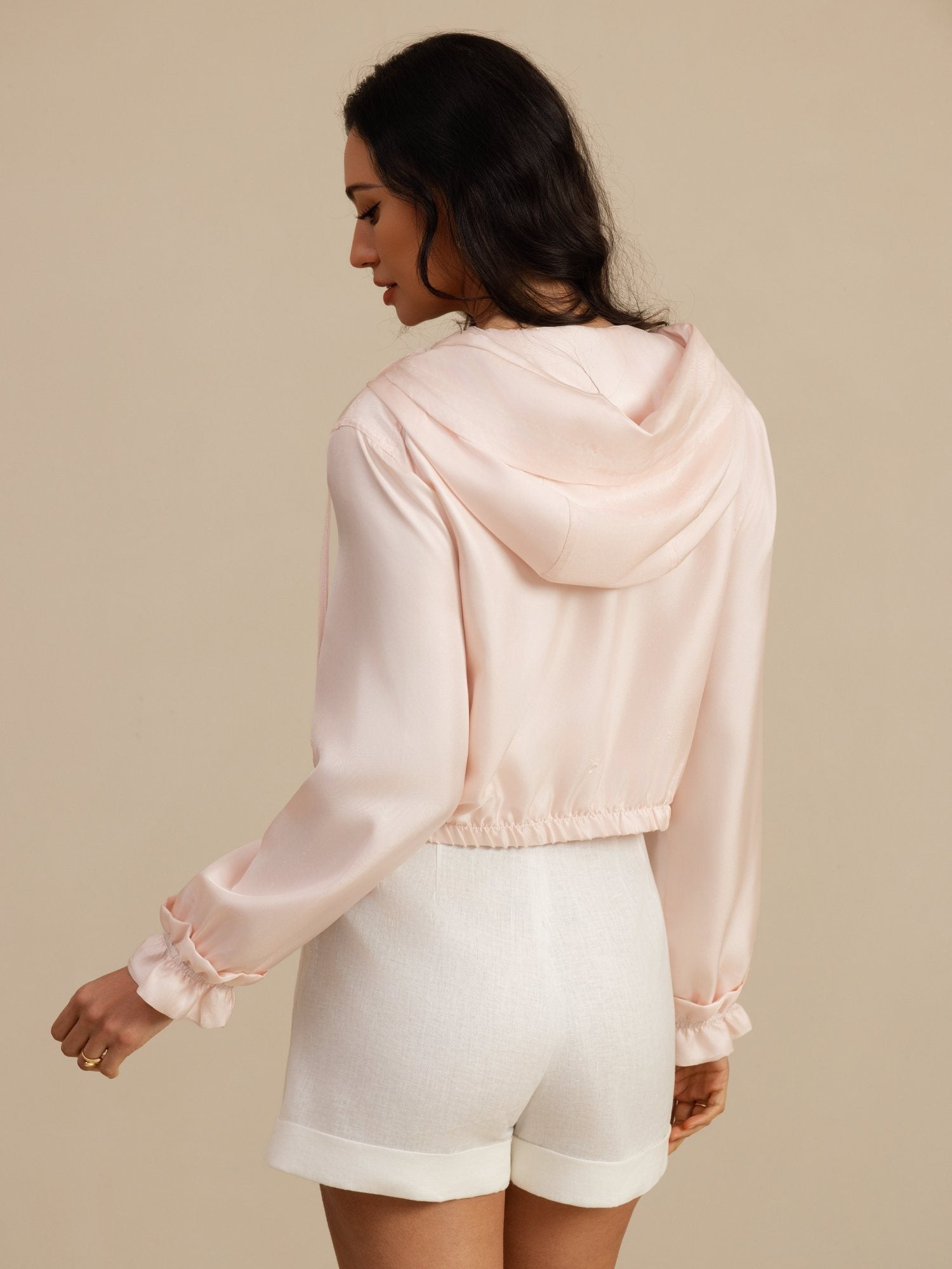 [Roze] SilkSilky-NL 18Momme Lange Mouw Hoge Hals Dames Bovenkleding 002
