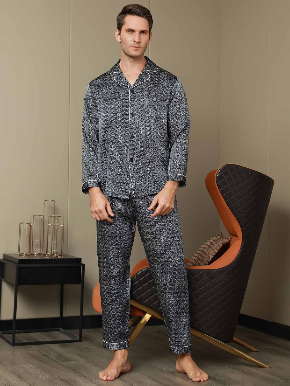 [Marine Ginkgo] SilkSilky-NL 19Momme Mens Pajamas 007