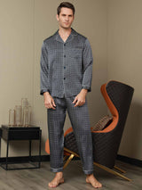 [Marine Ginkgo] SilkSilky-NL 19Momme Lange Mouw Heren Pyjama Set 007