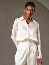 [Roze] SilkSilky-NL Long Sleeve Lapel Collar Dames Blouse 001