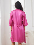 SilkSilky NL Pure Silk 3/4 Mouw Nightgown&Robe Set RodeRoos 002