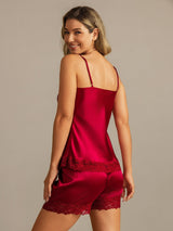 [Wijn] SilkSilky-NL Spaghetti Strap V Neck Cami-Set 002