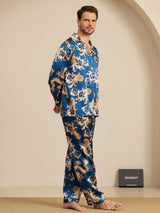 [Navy Draak] SilkSilky-NL Long Sleeve Notch Collar Heren Pyjama Set 005