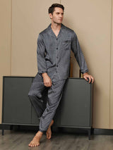 [Marine Ginkgo] SilkSilky-NL 19Momme Lange Mouw Heren Pyjama Set 001