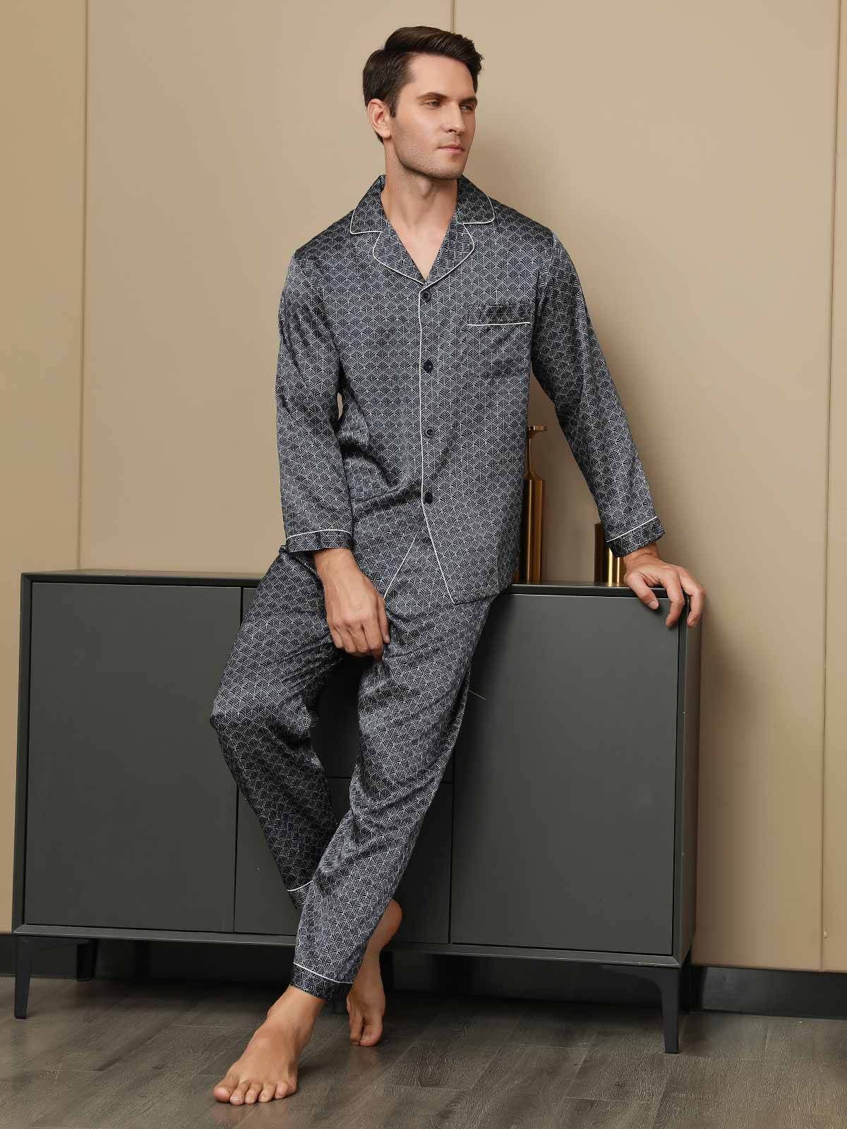 [Marine Ginkgo] SilkSilky-NL 19Momme Mens Pajamas 001