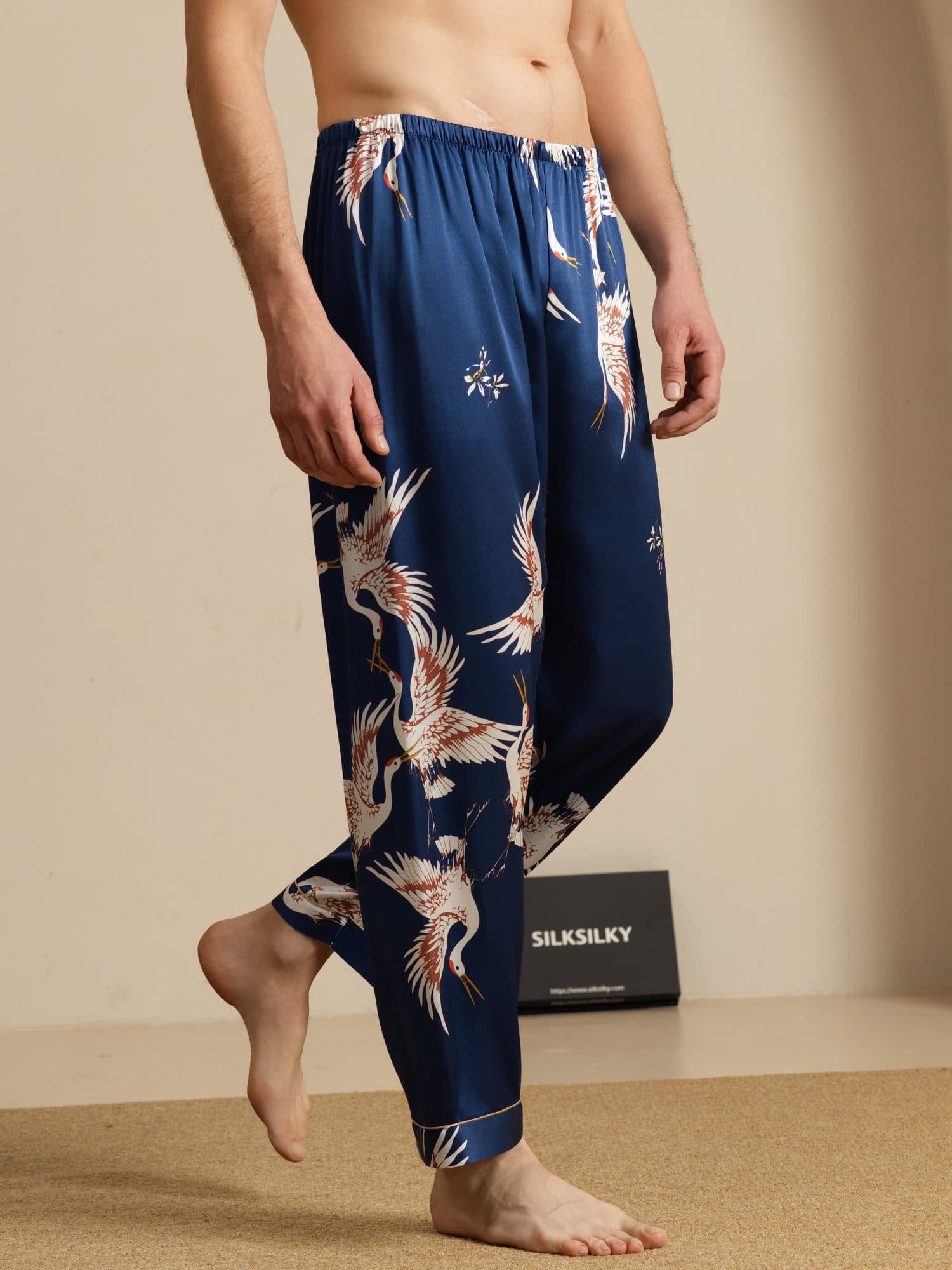 [Donkerblauw] SilkSilky-NL 19Momme Mens Sleep Bottoms 004