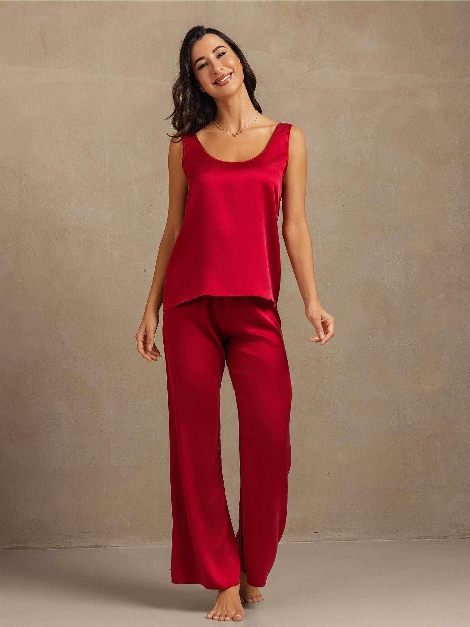 [Wijn] SilkSilky-NL 19Momme Zijde Womens Pajamas 005,