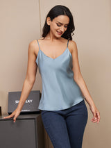 [Grijsachtig Blauw] SilkSilky-NL Spaghetti Bandjes V Hals Cami-Top 003