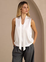 [Wit] SilkSilky-NL Sleeveless Tie Neck Cami-Top 003