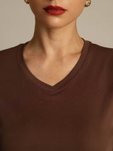 [Koffie] SilkSilky-NL Short Sleeve V Neck Dames T-Shirt 004