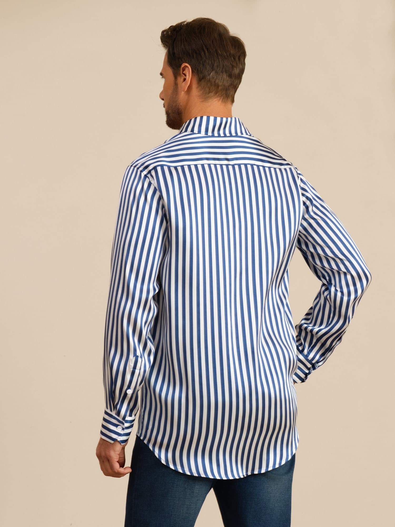 [Marine Streep] SilkSilky-NL 19Momme Lange Mouw Reverskraag Heren Shirt 002