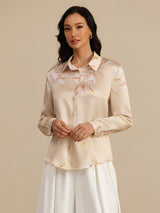 [Champagne] SilkSilky-NL Long Sleeve Lapel Collar Dames Blouse 004