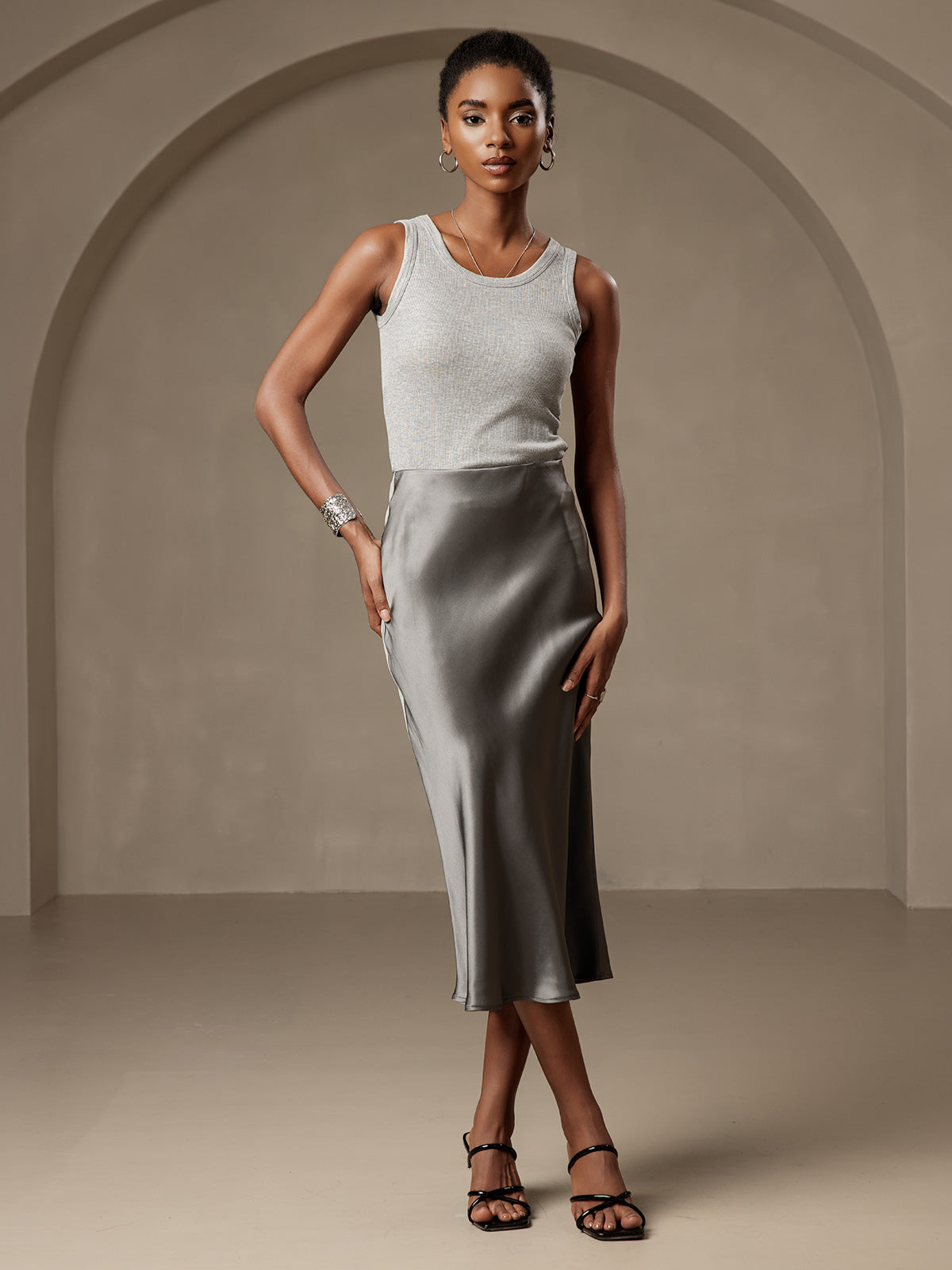 [Donkergrijs] SilkSilky-NL 19Momme Skirt 003,