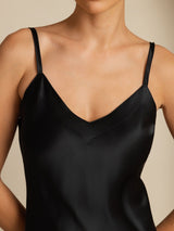 [Zwart] SilkSilky-NL Spaghetti Strap V Neck Jurk 005