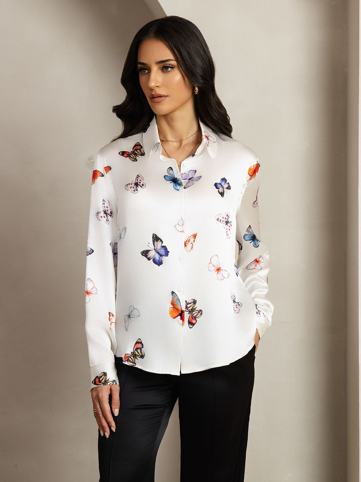 [Witte Vlinder] SilkSilky-NL Zijde Kraag Dames Blouse 005