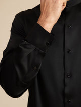 [Zwart] SilkSilky-NL Long Sleeve Stand Collar Heren Shirt 007