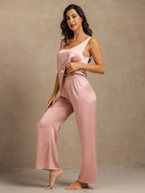 [Perzikhuid] SilkSilky-NL 19Momme Mouwloos Diepe Ronde Hals Dames Pyjama Set 003