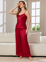 [Wijn] SilkSilky-NL Spaghetti Bandjes V Hals Cami-Set 004