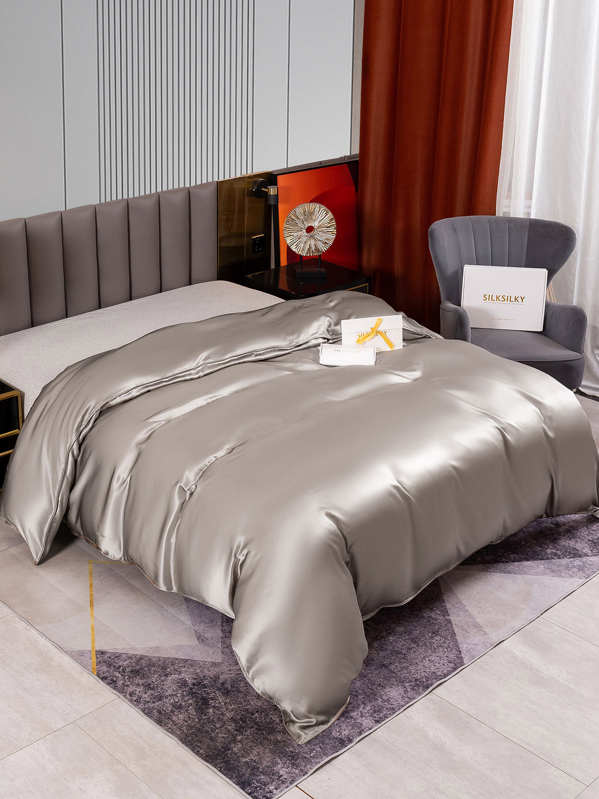 SilkSilky NL 22Momme Pure Silk Duvet Cover Grijs 002