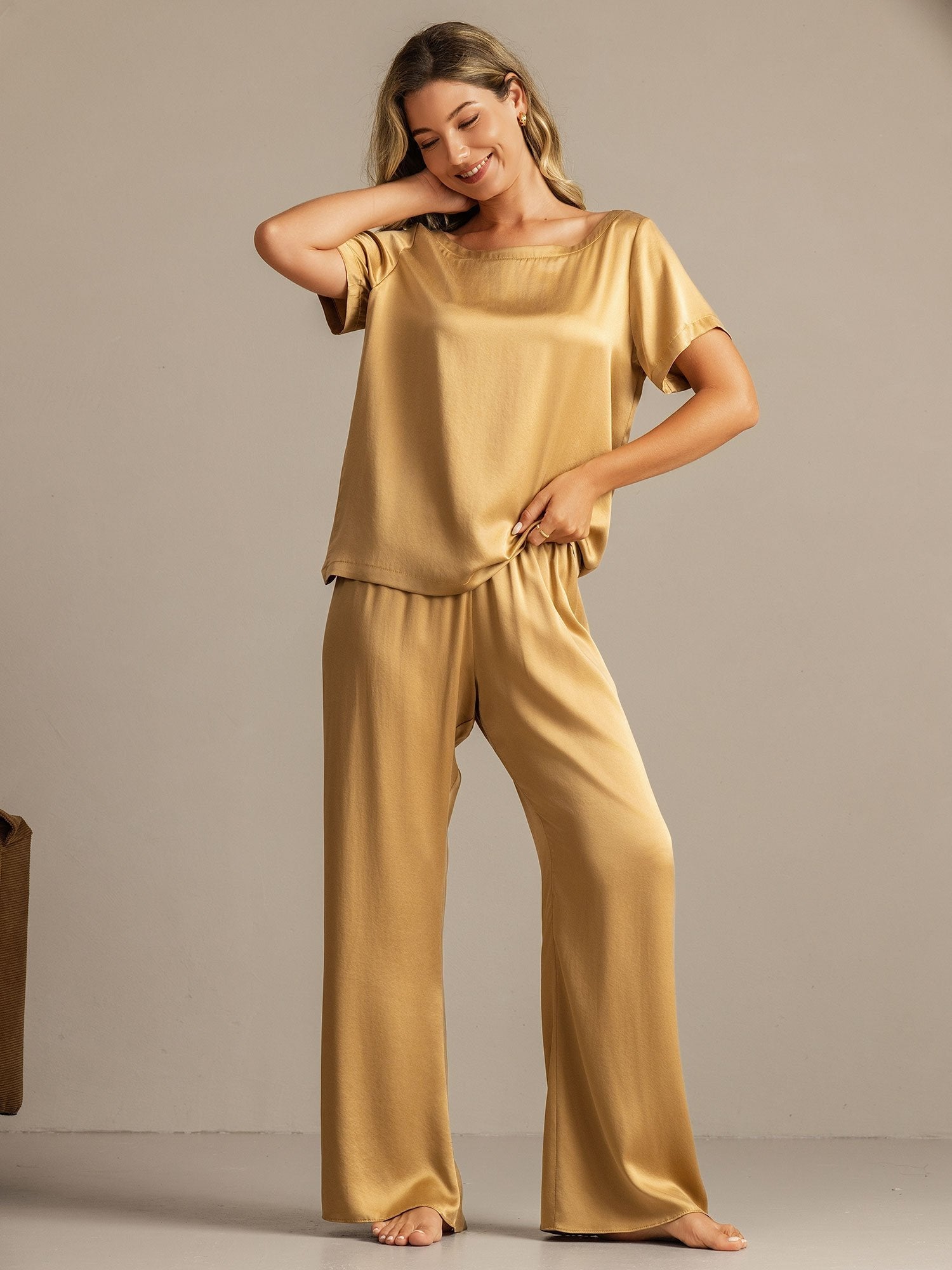 [Tan] SilkSilky-NL 19Momme Zijde Womens Pajamas 001