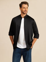 [Zwart] SilkSilky-NL Long Sleeve Stand Collar Heren Shirt 003