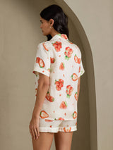 [Witte Aardbei] SilkSilky-NL Short Sleeve Notch Collar Dames Pyjama Set 002