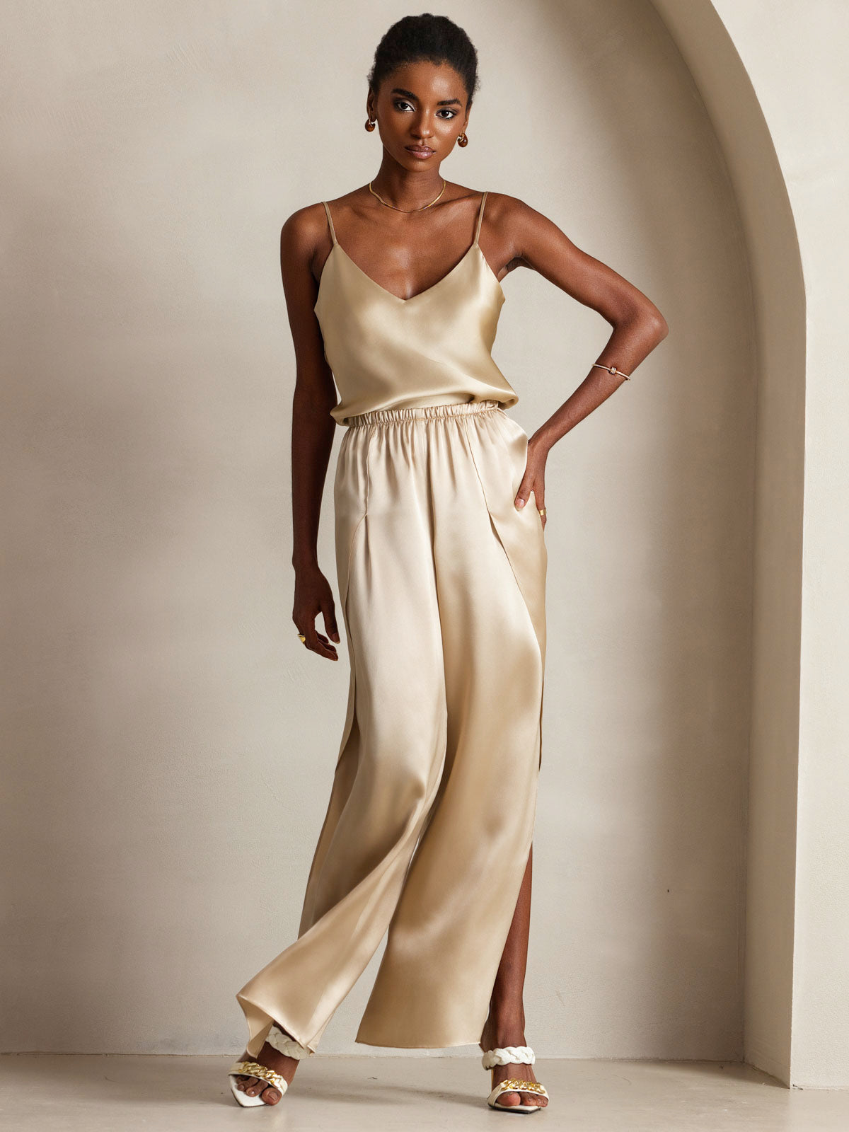 [Champagne] SilkSilky-NL V-Hals Cami-Top 003
