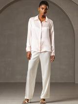 [Roze] SilkSilky-NL Long Sleeve Lapel Collar Dames Blouse 007