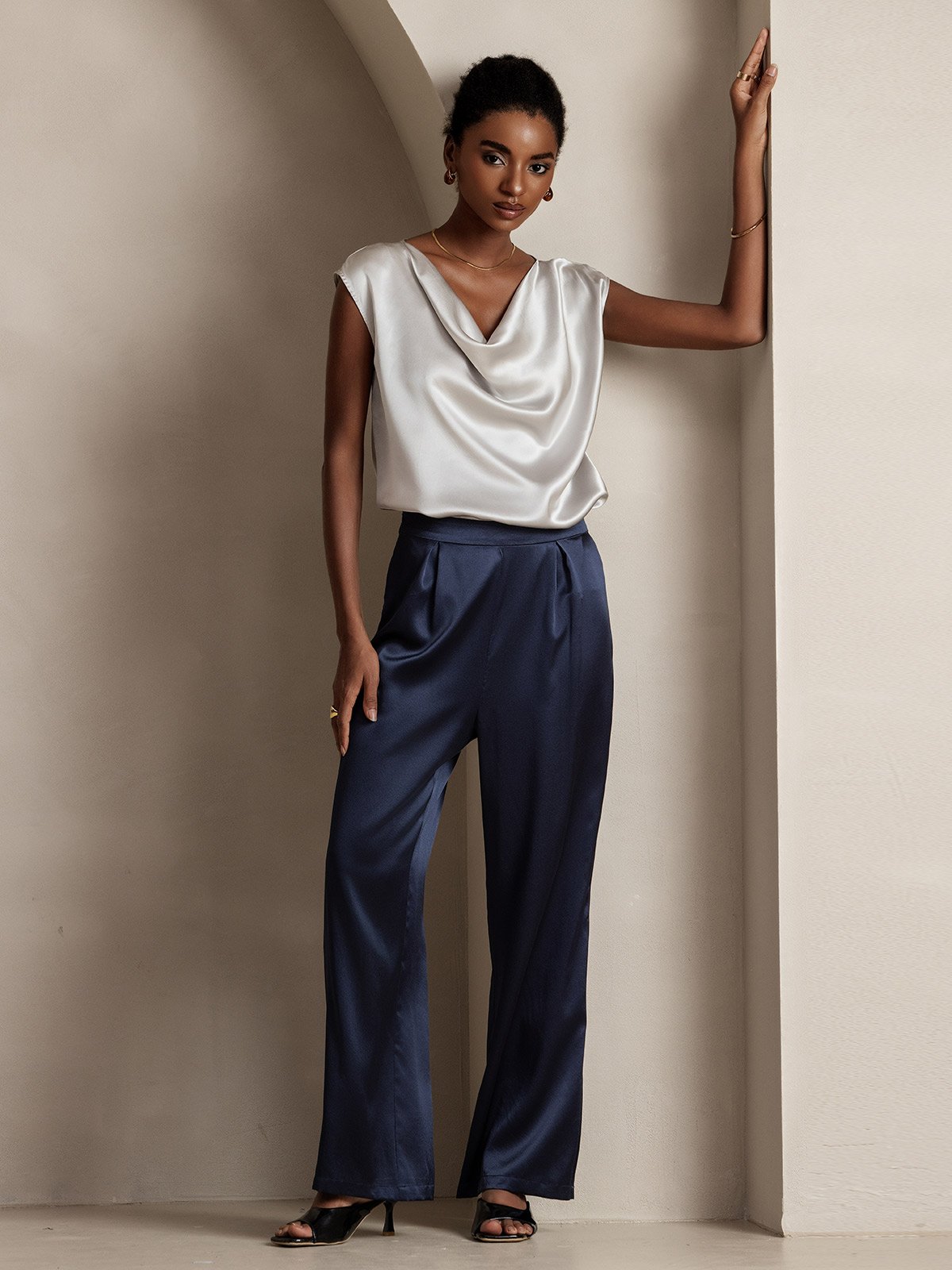 [Lichtgrijs] SilkSilky-NL 19Momme Zijde Mouwloos Womens T-Shirt 008