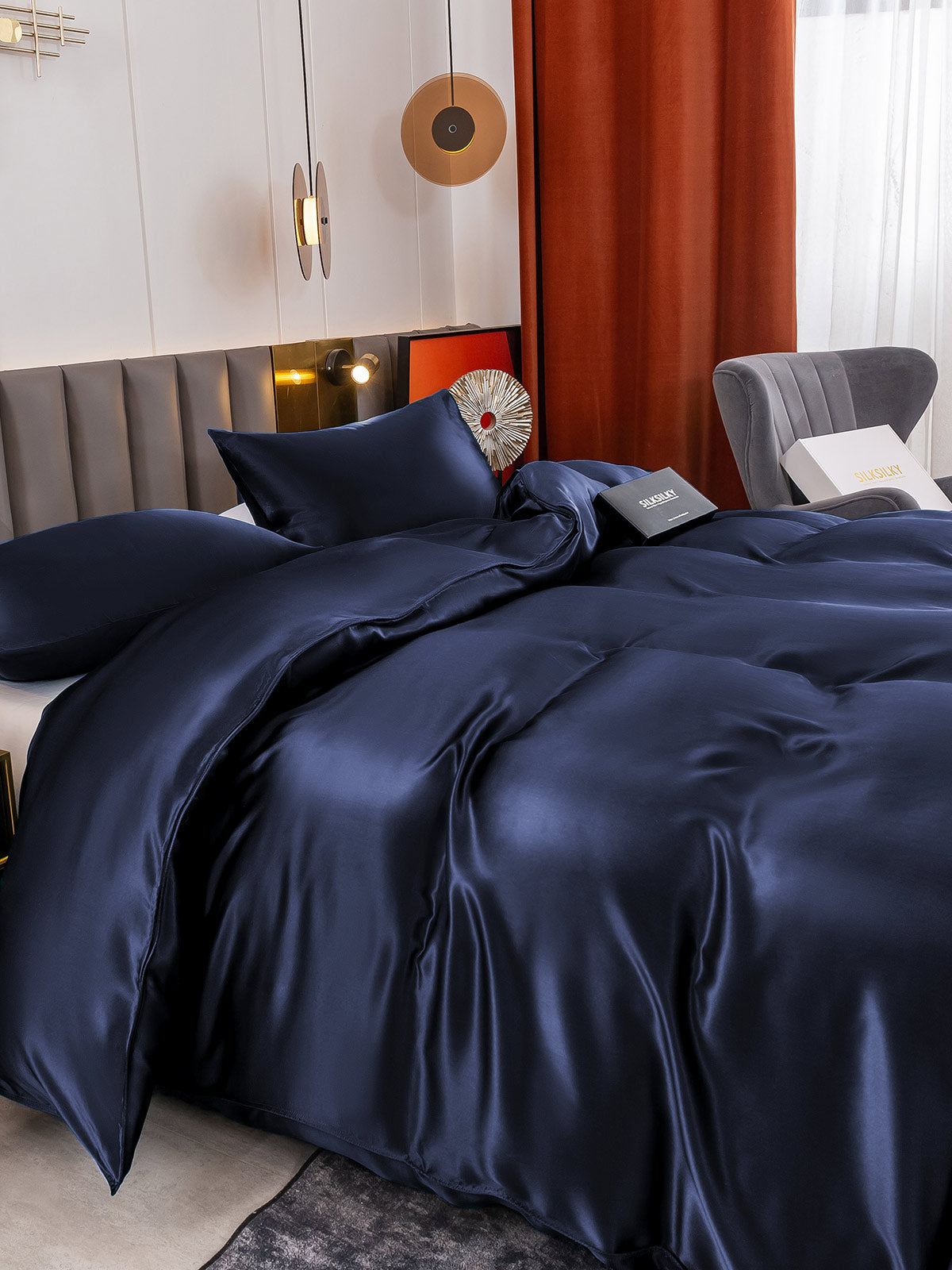 [Donkerblauw] SilkSilky-NL 19Momme Bedding Set 005