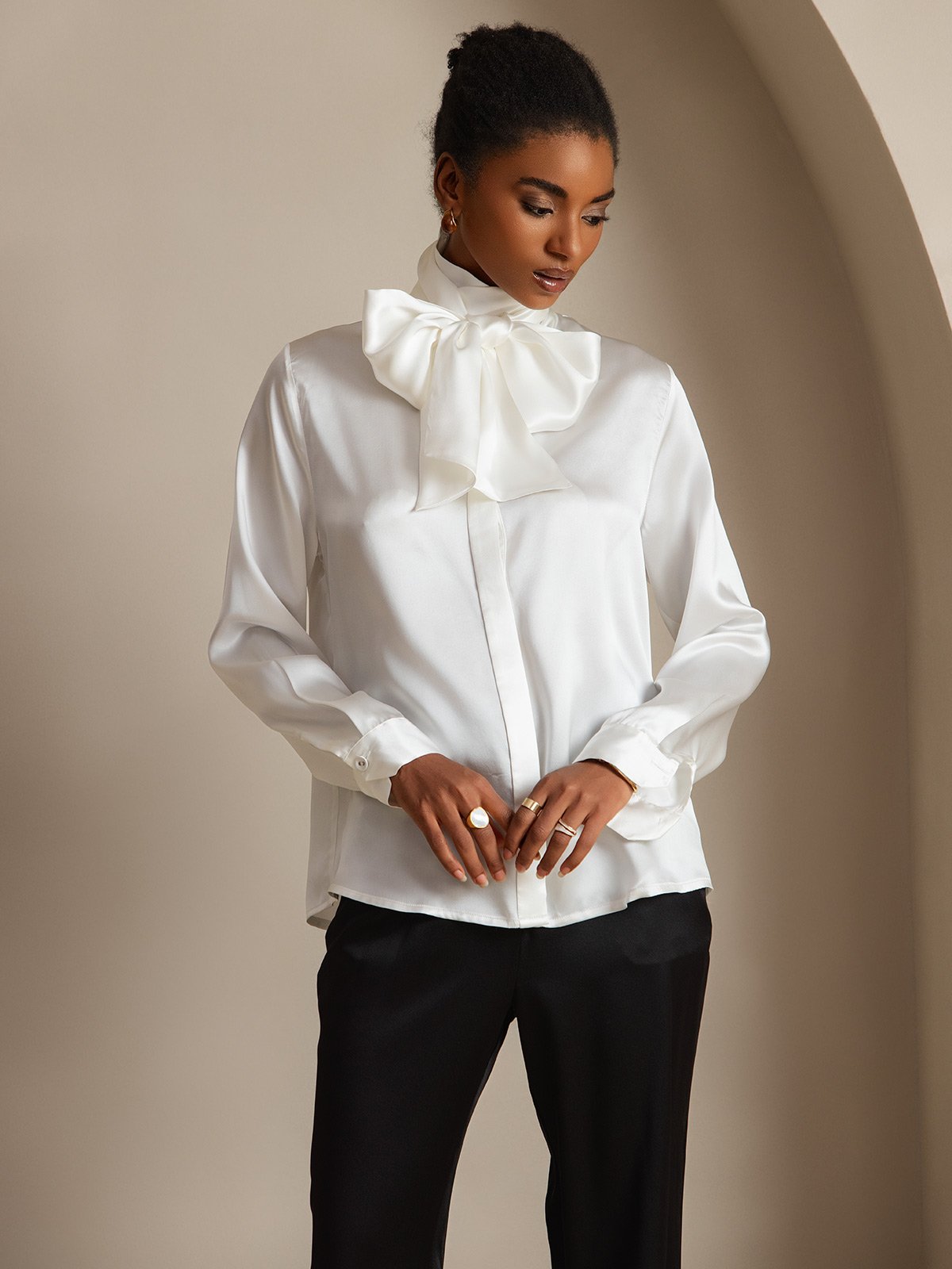 [Wit] SilkSilky-NL 19Momme Zijde Womens Shirt 001