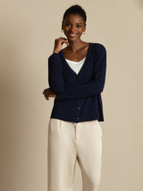 [Donkerblauw] SilkSilky-NL Long Sleeve Dames Cardigan 004