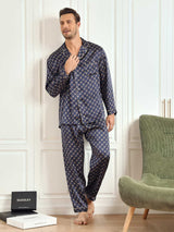 [Marine Ketting] SilkSilky-NL 19Momme Lange Mouw Heren Pyjama Set 011