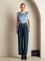 [Grijsachtig Blauw] SilkSilky-NL Sleeveless Round Neck Cami-Top 007