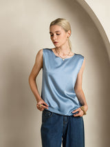 [Grijsachtig Blauw] SilkSilky-NL Sleeveless Round Neck Cami-Top 003