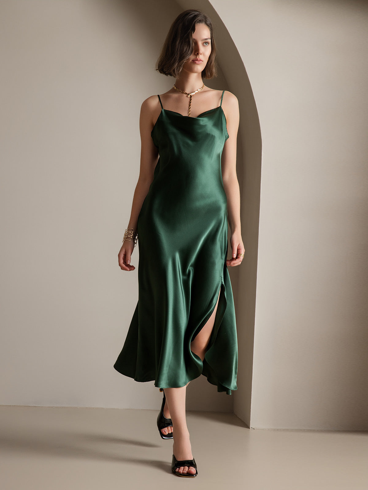 [Donkergroen] SilkSilky-NL 19Momme Dress 006