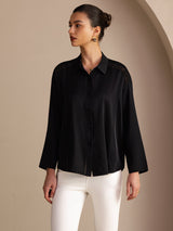 [Zwart] SilkSilky-NL Long Sleeve Lapel Collar Blouse 003