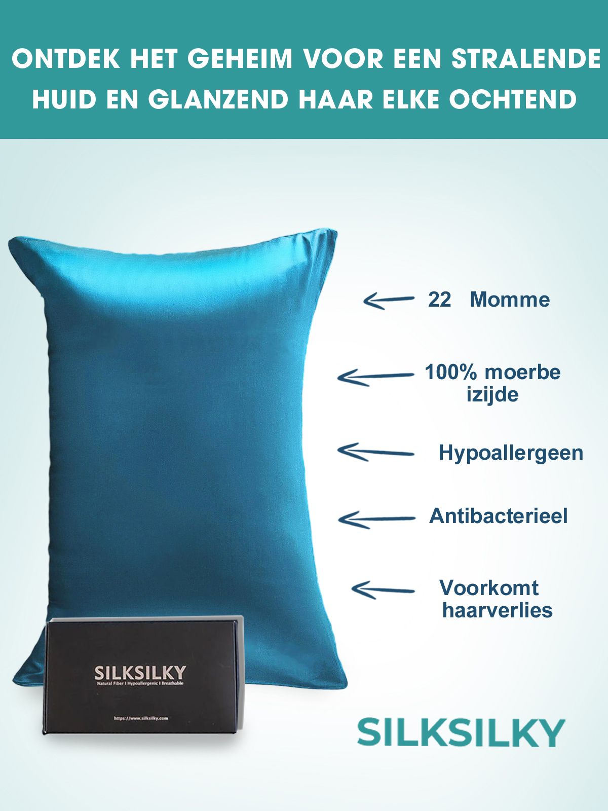 SilkSilky NL 22Momme Pure Silk Pillowcase Koningsblauw 002