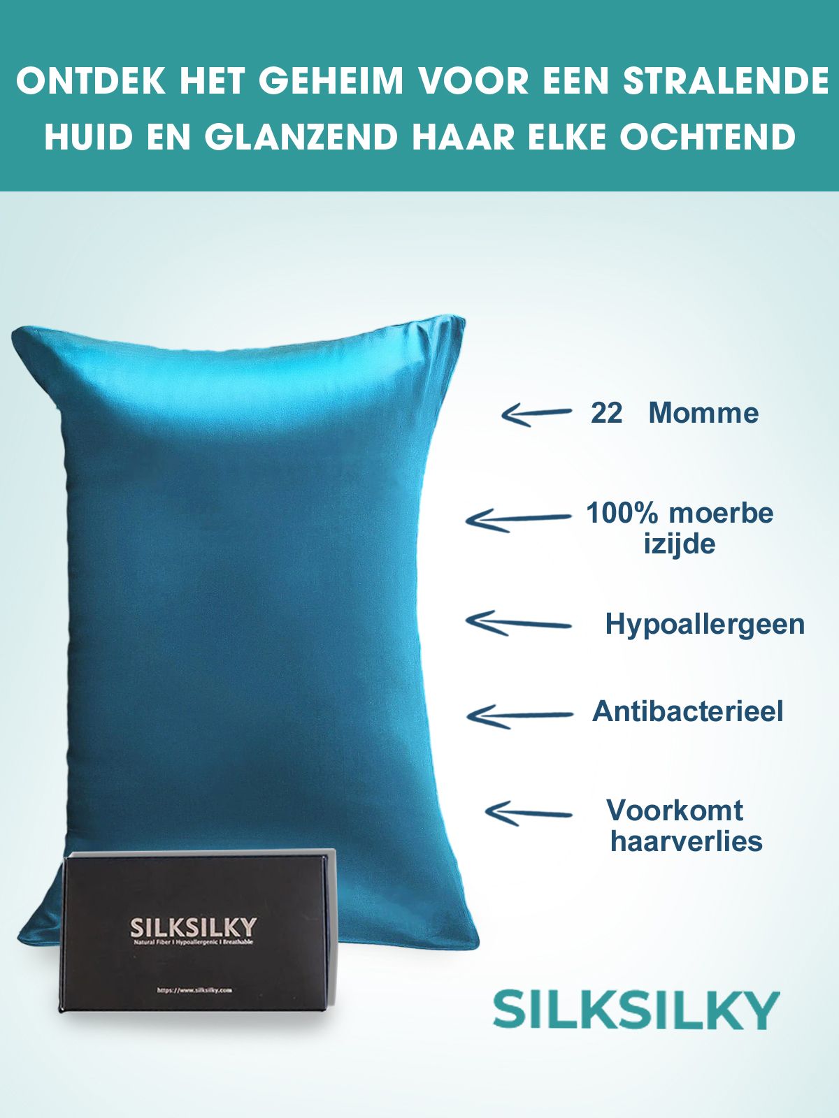 [Koningsblauw] SilkSilky-NL 22Momme Pure Silk Pillowcase 002