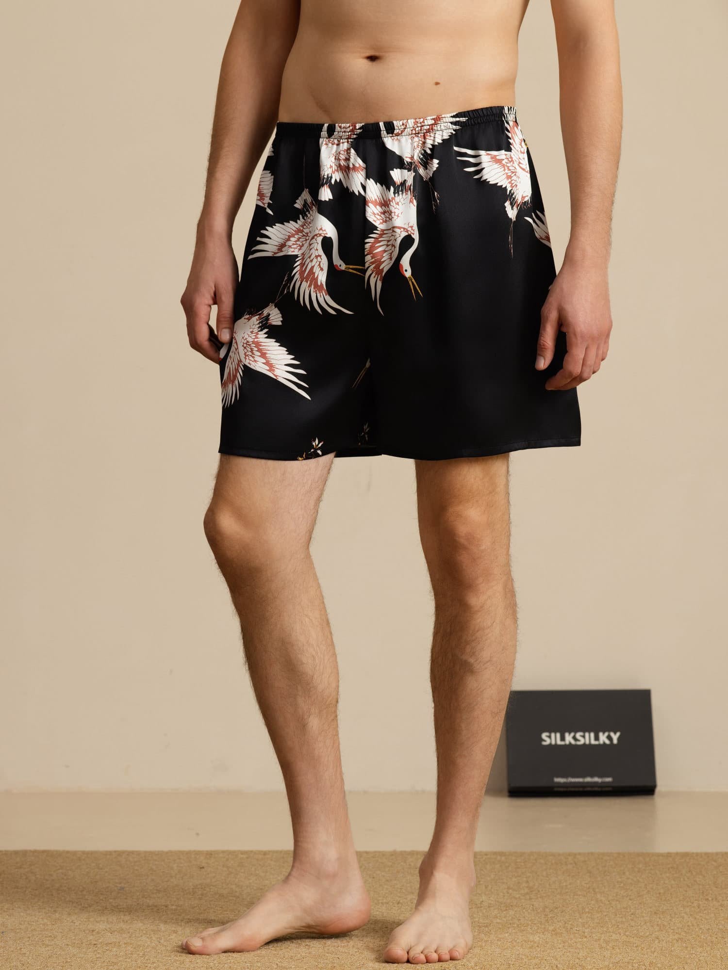 [Zwart] SilkSilky-NL 19Momme Mens Sleep Bottoms 001