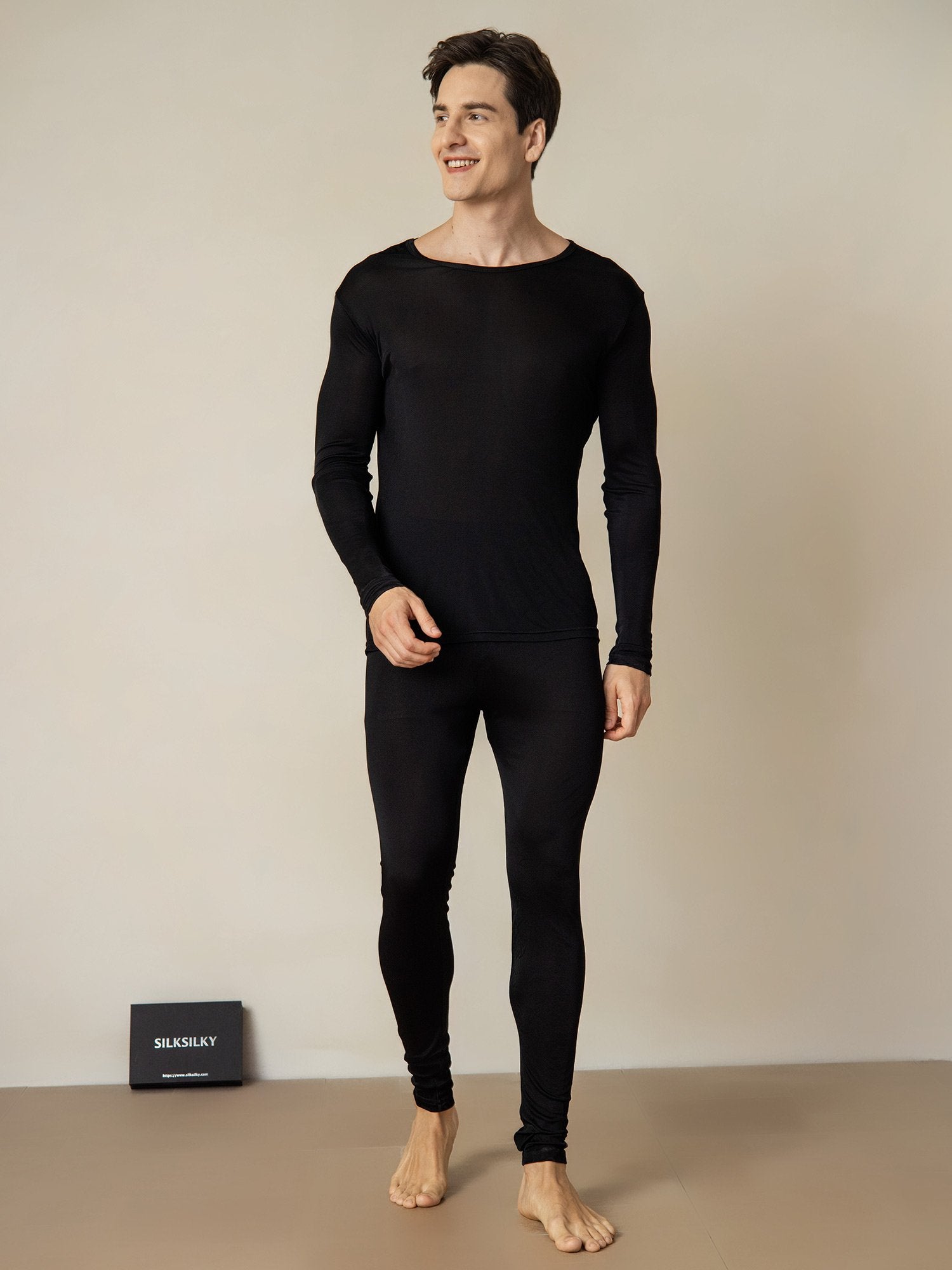 [Zwart] SilkSilky-NL Zijde Mens Pajamas 003